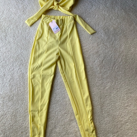 zara mcdermott x missguided yellow co ord crepe bow front bralette and pants set - Picture 4 of 5